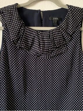 J.Crew Navy Polka Dot Ruffle Neck Sleeveless Top